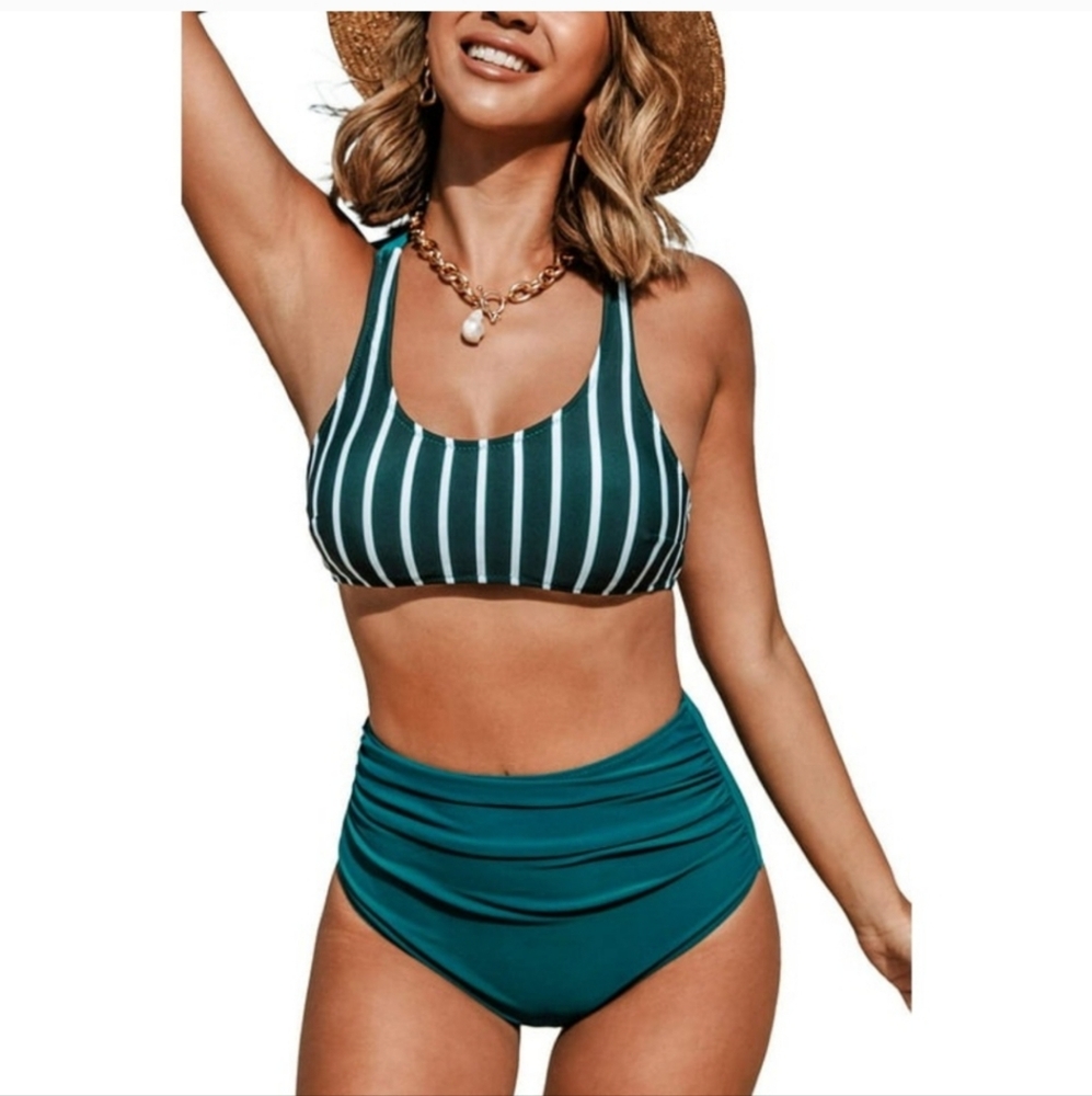 Striped Teal Bikini Set SZ M